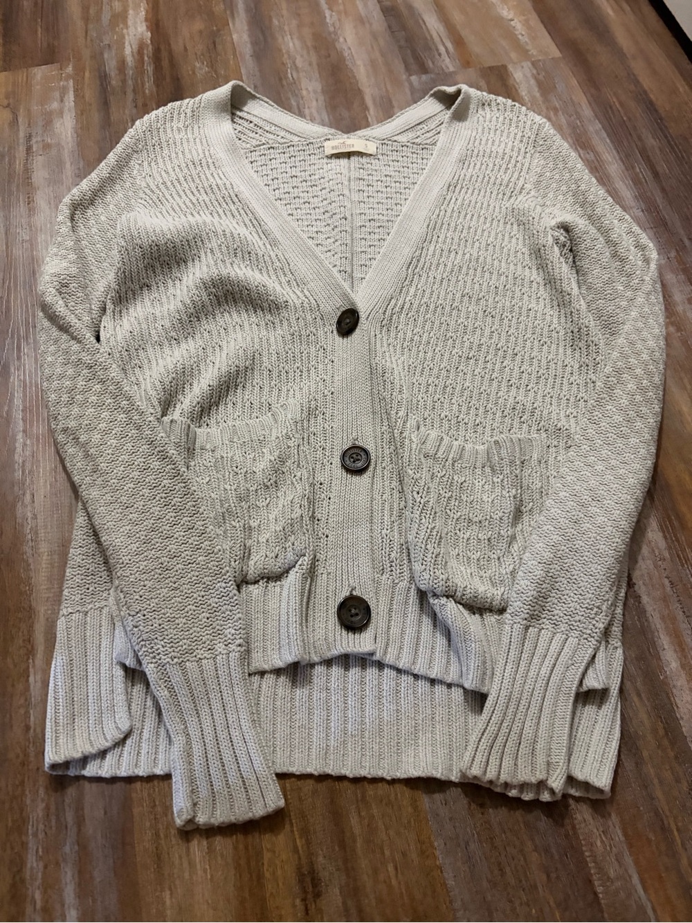 Vintage Hollister Light Gray Knit Button-Front Cardigan Sweater
